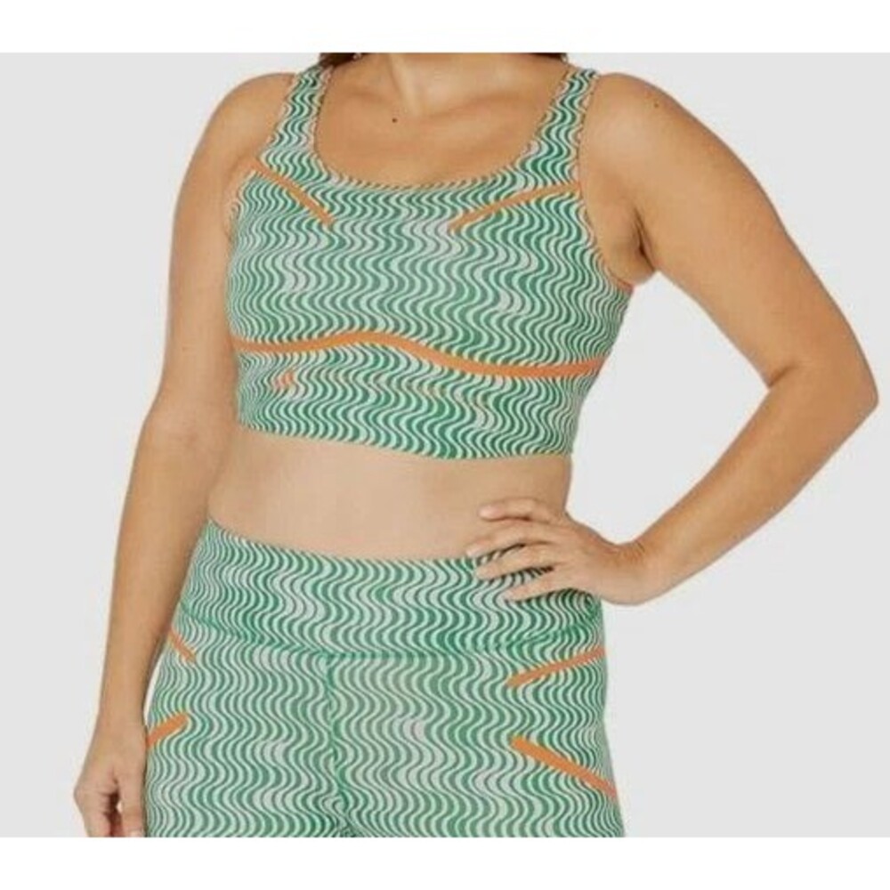 NEW Adidas by Stella McCartney Printed Crop Top Plus Size 3X Green / Orange